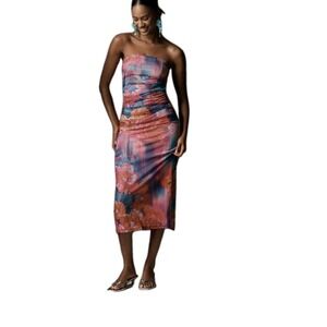 bhldn avianna stretch satin strapless side slit maxi dress BHLDN Avianna Stretch Satin Strapless Side-Slit Maxi Dress